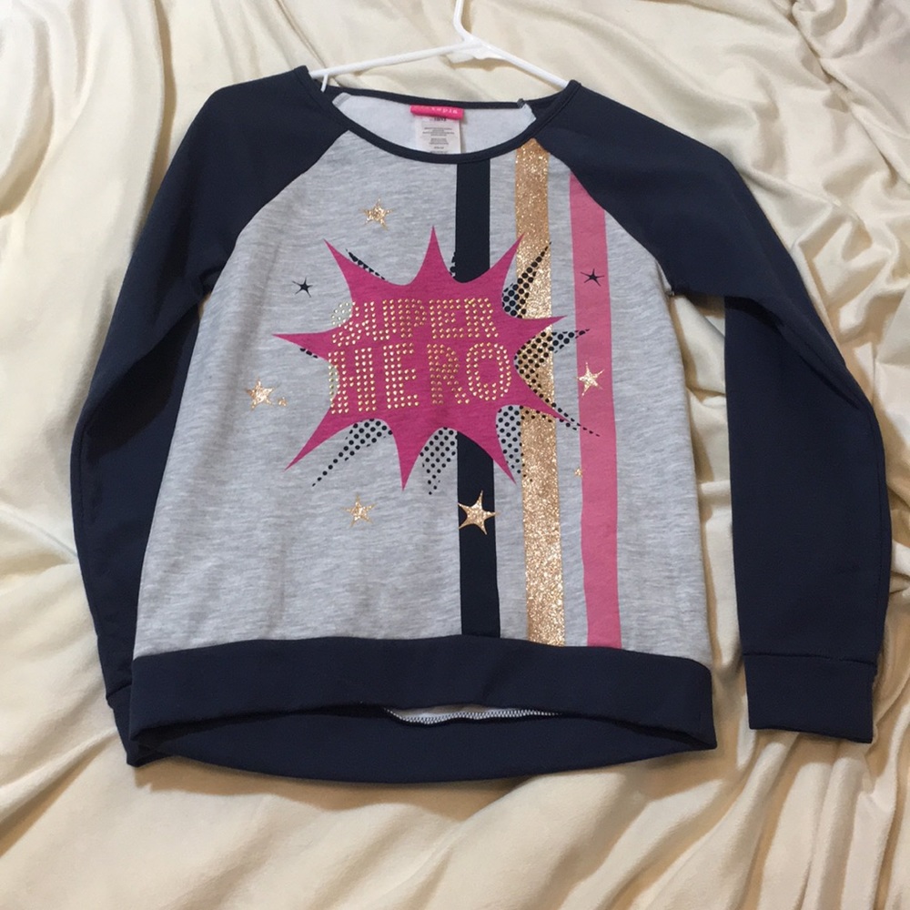 Grey, navy, pink, gold, long sleeved, print tee